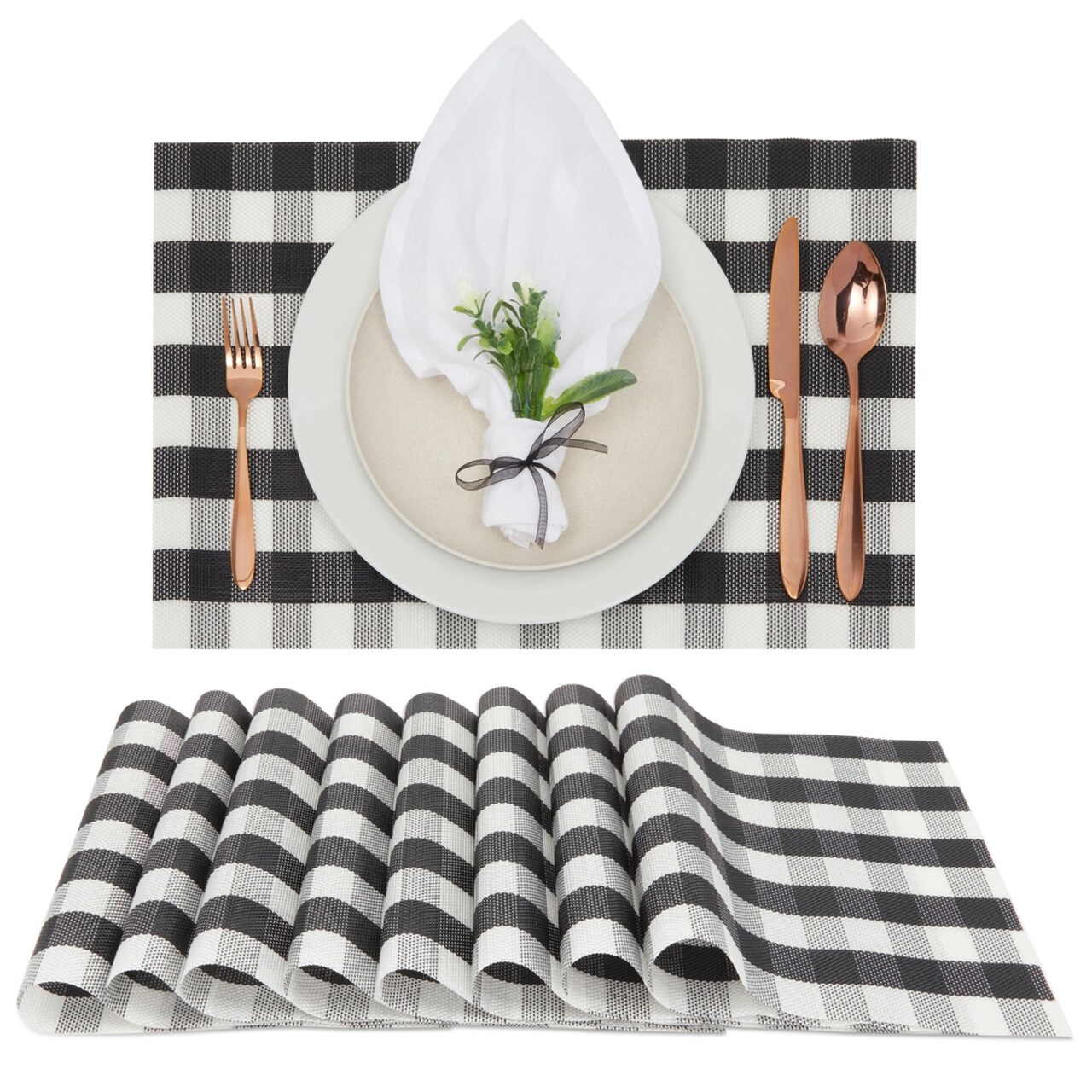 Black and White Buffalo Plaid Placemats Set of 8, Farmhouse Decor (18 x 12 in)